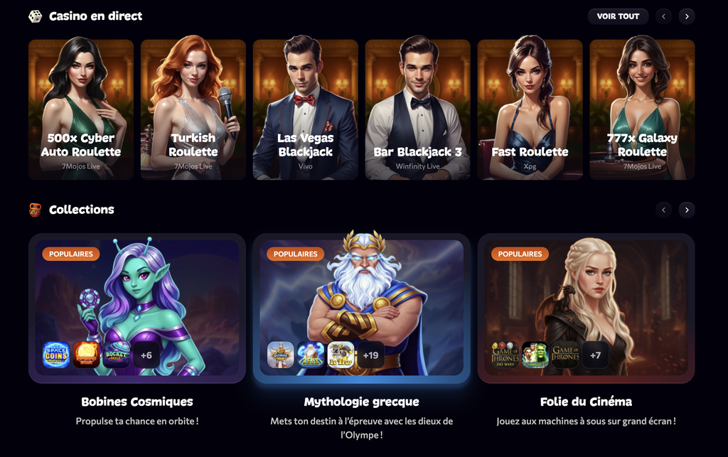 Casino en direct — tables live et collections thématiques