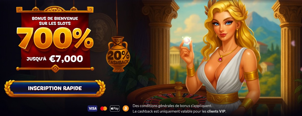 Aphrodite Casino — bonus de bienvenue 700% jusqu'à 7 000 €